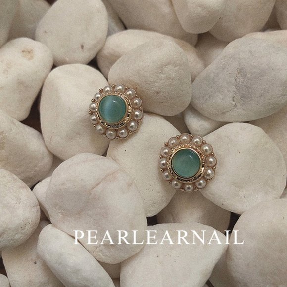 Myth X Dream Jewelry - 💙💕💕Last oneGreen Cat Eye Stone Style Pearl Stud Earrings